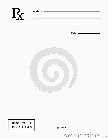 Blank Rx prescription form. Vector Illustration