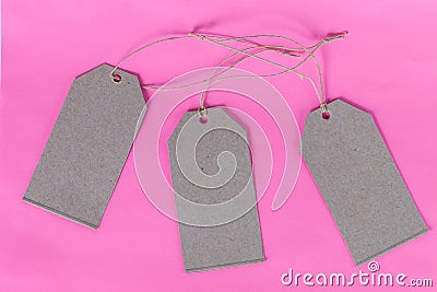 Blank sale tags mock up isolated on pink background Stock Photo
