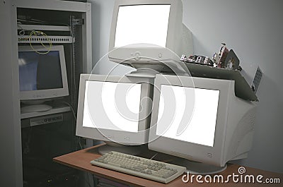 Blank screen computer monitors. Stock Photo