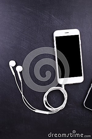Blank screen smartphon with earphone Stock Photo