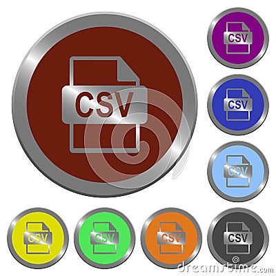 Set of glossy coin-like CSV file format buttons Stock Photo