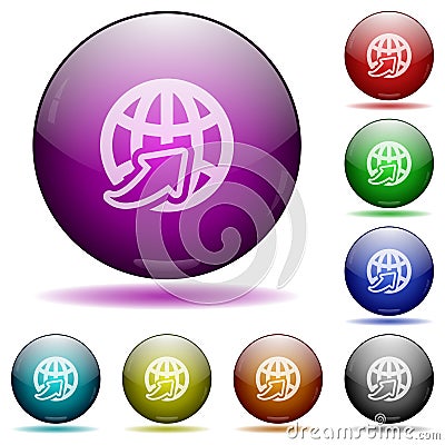 Set of color worldwide glass sphere buttons Stock Photo