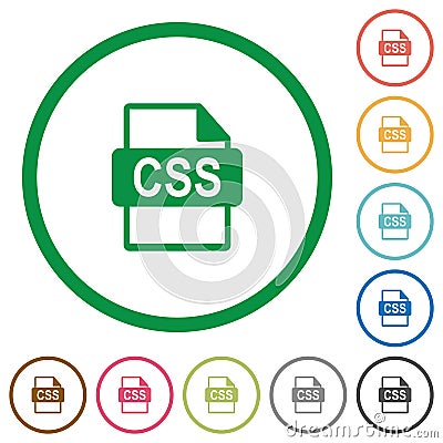 Set of CSS file format color round outlined flat icons Stock Photo