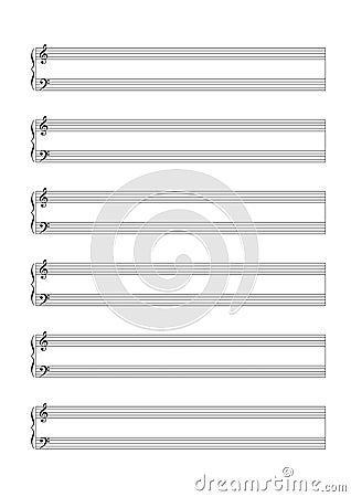 Blank Sheet Music Sheet for the notation of a voice or solo instruments Blank Sheet Music vector Vector Illustration