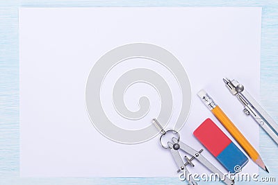 Blank sheet of paper and drawing objects, empty space for your notes Stock Photo