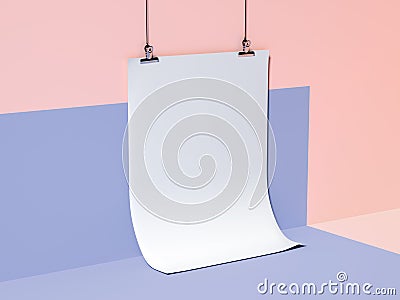 Blank sheet of paper hanging. 3d rendering Stock Photo