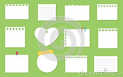 Blank sheets note sticker with different holes set Vector Illustration