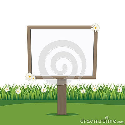 Blank sign board spring lawn isolated Vector Illustration