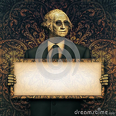 Blank Sign Held by George Washington Cartoon Illustration