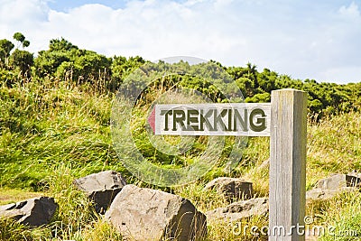 Blank signpost indicating a path for trekking in nature Stock Photo