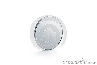 Blank silver coin mock up, isolated, side view Stock Photo