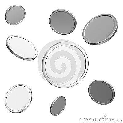 Blank silver coins on white background Cartoon Illustration