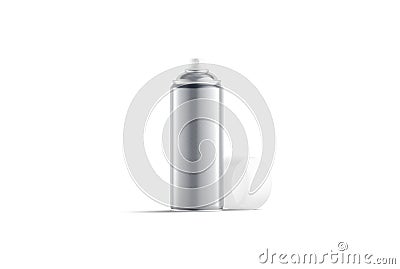 Blank silver opened spray can mock up, front view Stock Photo