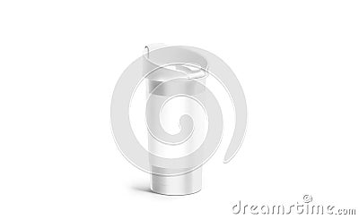 Blank silver travel mug with white sleeve and lid mockup Stock Photo