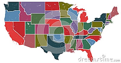 Blank similar, decorative USA map isolated white background. Vector Illustration