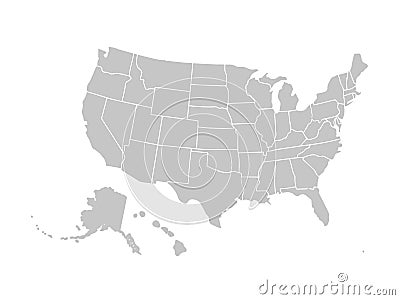 Blank similar USA map isolated on white background. United States of America country. Vector template for website Vector Illustration