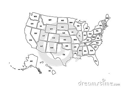 Blank similar USA map isolated on white background. United States of America usa country. Vector template usa for Vector Illustration