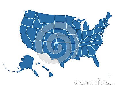 Blank similar USA map on white background. United States of America country. Vector template for website Vector Illustration