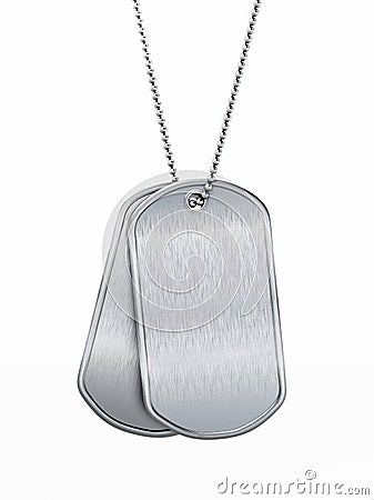 Blank soldier dogtags isolated on white background. 3D illustration Cartoon Illustration