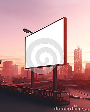 Blank space billboard in a modern city night - Template design theme - Generative AI Stock Photo