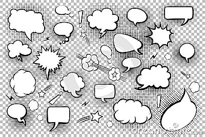 Blank speech bubbles. Set of comic speech bubbles and elements with halftone shadows. Vector illustration Vector Illustration