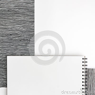 Blank spiral bound sketchbook with empty open page. Top view. White background for text. Copy space. Stock Photo