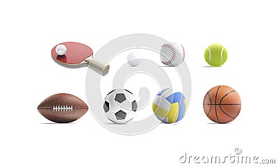 Blank sport gaming ball mockup, different types, isolated Stock Photo