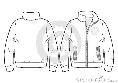 Blank sport sweatshirt with zip closure and pockets Vector Illustration