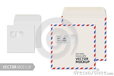 Blank square envelope with window on white. Vector Illustration