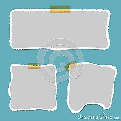 Blank squared notepad pages and tape. Note paper stuck with beige sticky tape Stock Photo