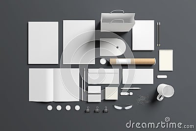 Blank stationery set isolated on grey Stock Photo