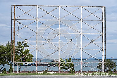 Blank steel billboard structure for outdoor advertising poster or advertisement in front of a seascape Stock Photo