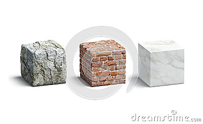 Blank stone, brick, marble cube mock up set Stock Photo