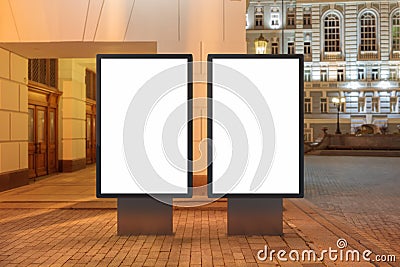 Blank street billboard at night Cartoon Illustration