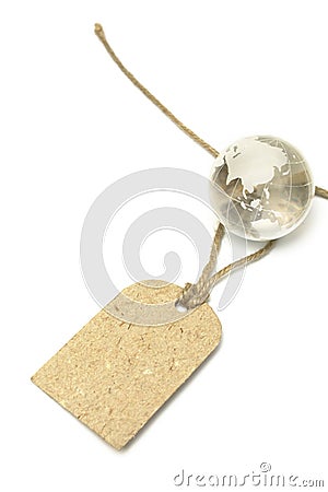 Blank tag and glass Earth Stock Photo