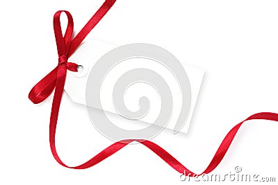 Blank Tag with Red Ribbon Stock Photo
