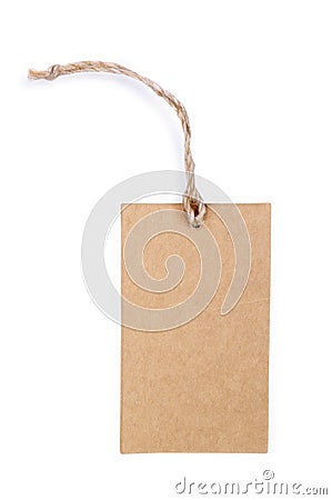 Blank tag tied. Price tag, gift tag, sale tag, address label, etc. Stock Photo