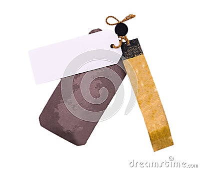 Blank tag tied with string. Stock Photo