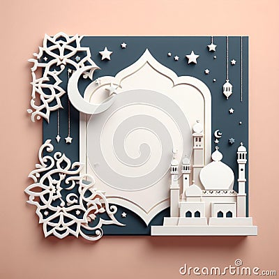 blank template for Islamic themed greeting cards. with a 3D neumorphism design style decorated with Islamic ornaments. Stock Photo