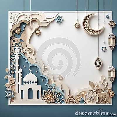 blank template for Islamic themed greeting cards. with a 3D neumorphism design style decorated with Islamic ornaments. Stock Photo