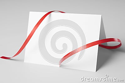 Blank thank you or greeting card with red ribbon Stock Photo