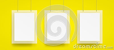 Blank Three hanging poster and frame with wire mockup vector on Vector Illustration