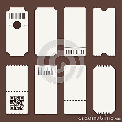 Blank tickets. Concert theater or airplane empty paper tickets, movie admit one coupons. Lottery isolated vector 3d Vector Illustration