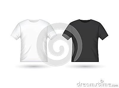 Blank tshirt design template black and white. Isolated t-shirt men unisex mockup Vector Illustration