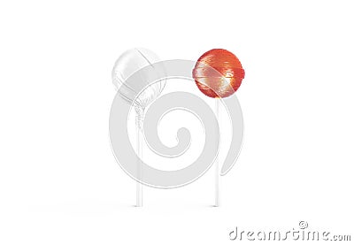 Blank two caramel lollipop with white wrapper mockup, front view Stock Photo