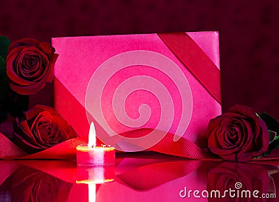 Blank Valentine Card and Red Roses Stock Photo