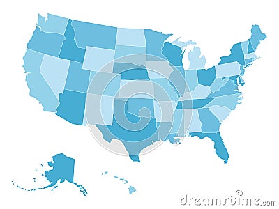 Blank vector map of USA in four shades of blue Vector Illustration