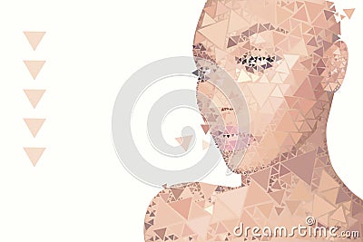 Blank with a vector portrait of a shoulder-length girl with delicate pink skin, with make-up, consisting of a mosaic of identical Vector Illustration