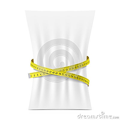 Blank vertical A4 paper sheet squeezed by measure tape Vector Illustration
