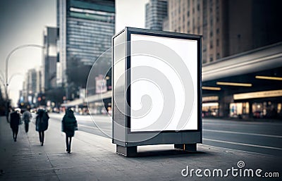 blank vertical street billboard stand with city background. urban advertising Stock Photo